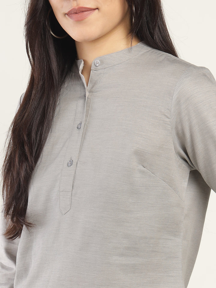 Hancock Women Grey Solid Pure Cotton Regular Fit Formal Top