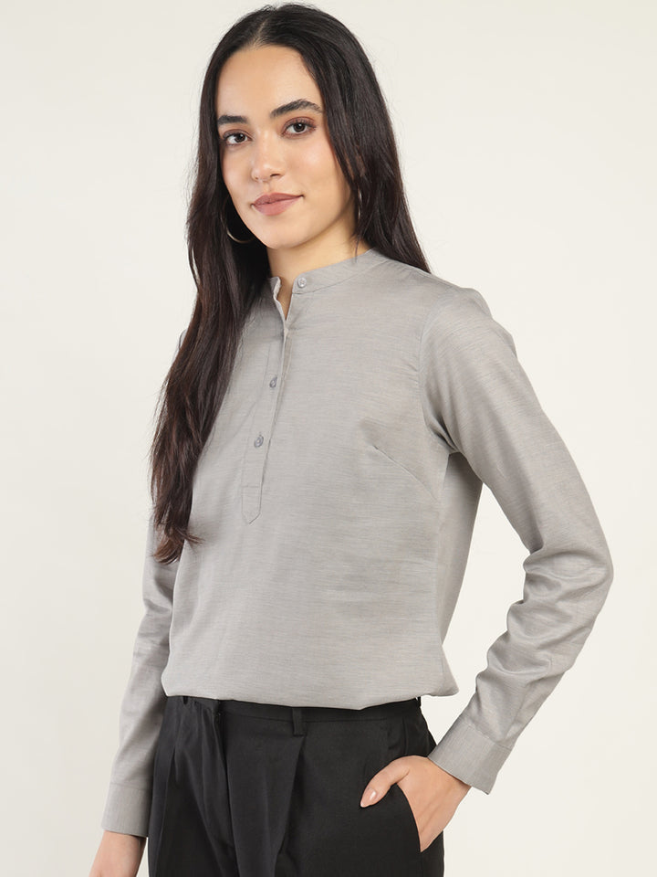 Hancock Women Grey Solid Pure Cotton Regular Fit Formal Top