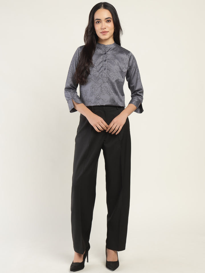Hancock Women Grey Printed Pure Cotton Regular Fit Formal Top