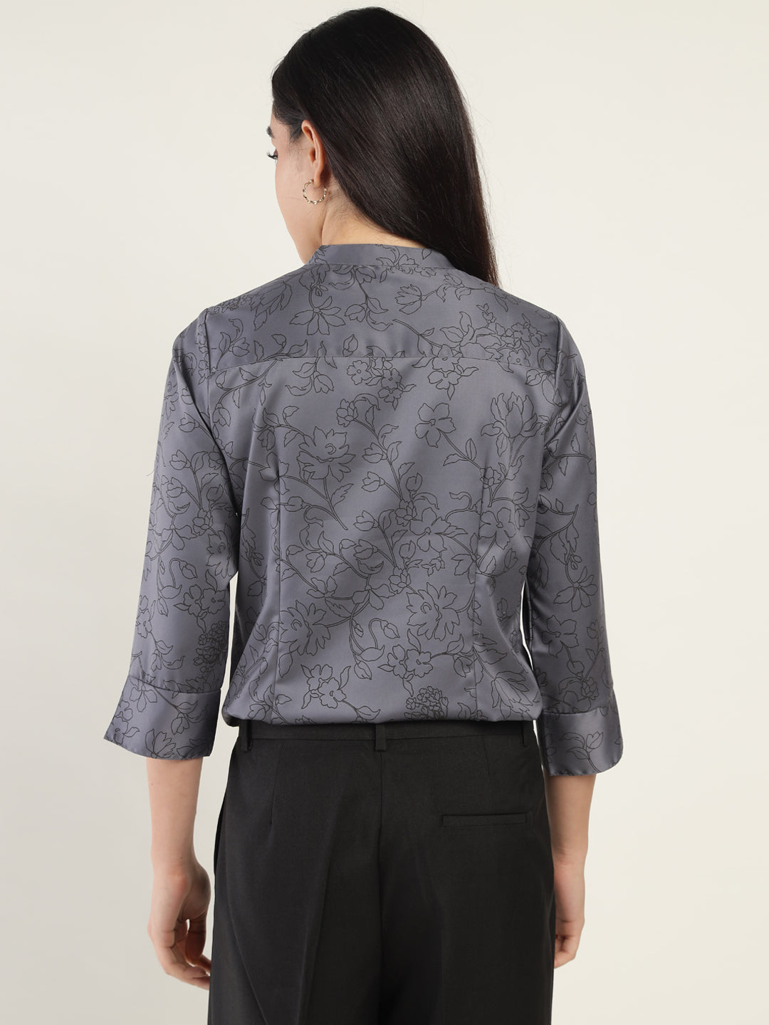 Hancock Women Grey Printed Pure Cotton Regular Fit Formal Top