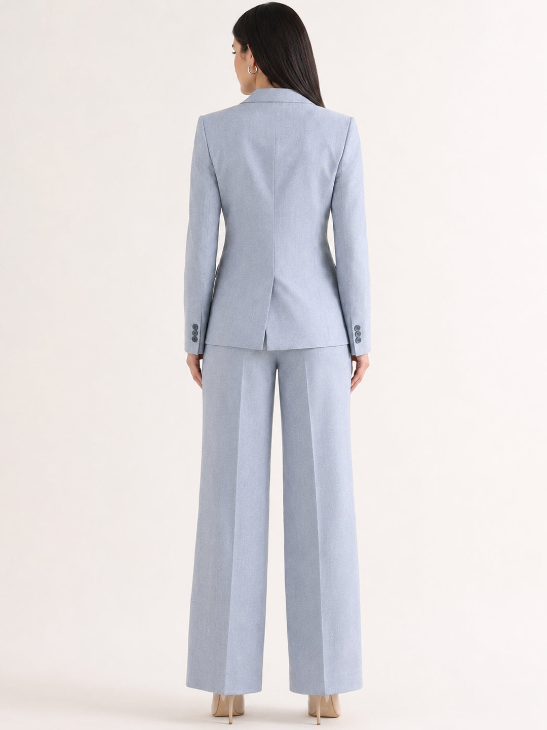 Hancock   Women   Blue   Checks   Viscose Rayon   Slim Fit   Formal   Suit Set
