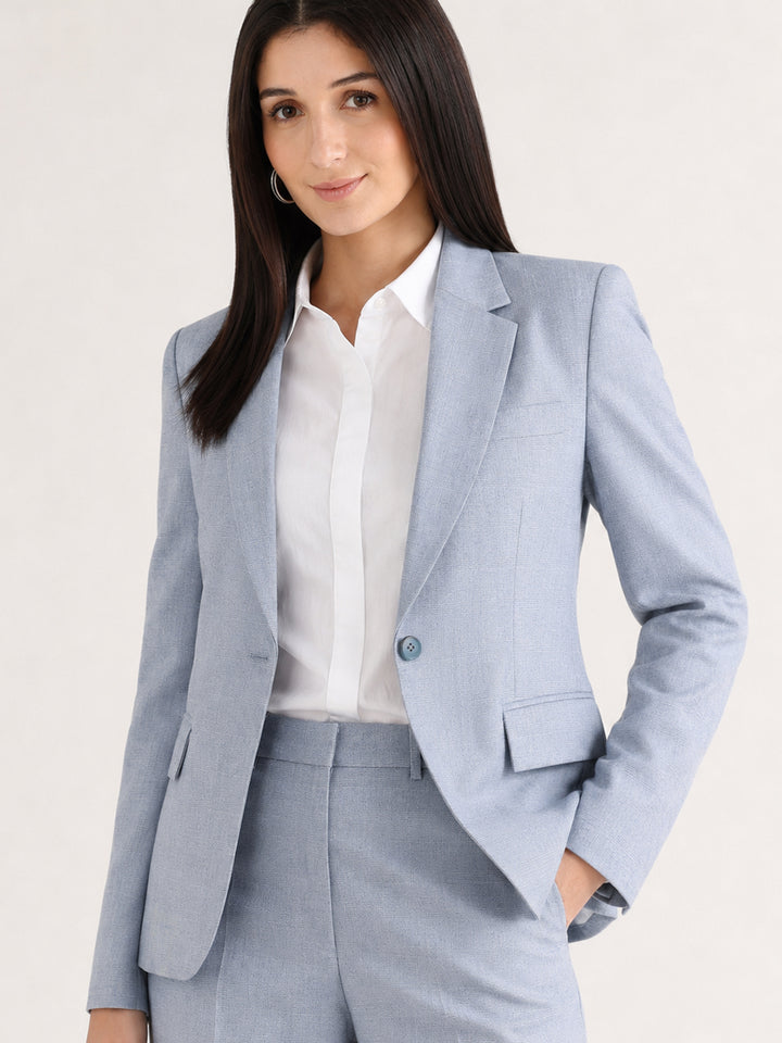 Hancock   Women   Blue   Checks   Viscose Rayon   Slim Fit   Formal   Suit Set