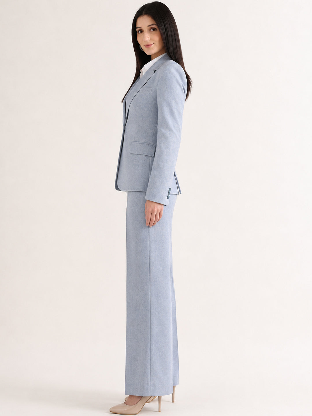 Hancock   Women   Blue   Checks   Viscose Rayon   Slim Fit   Formal   Suit Set