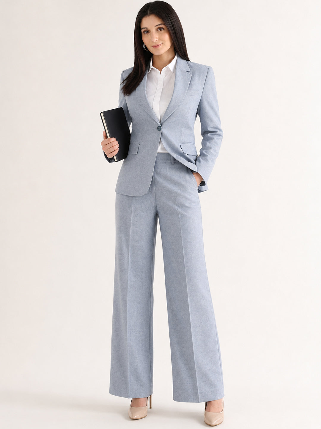 Hancock   Women   Blue   Checks   Viscose Rayon   Slim Fit   Formal   Suit Set