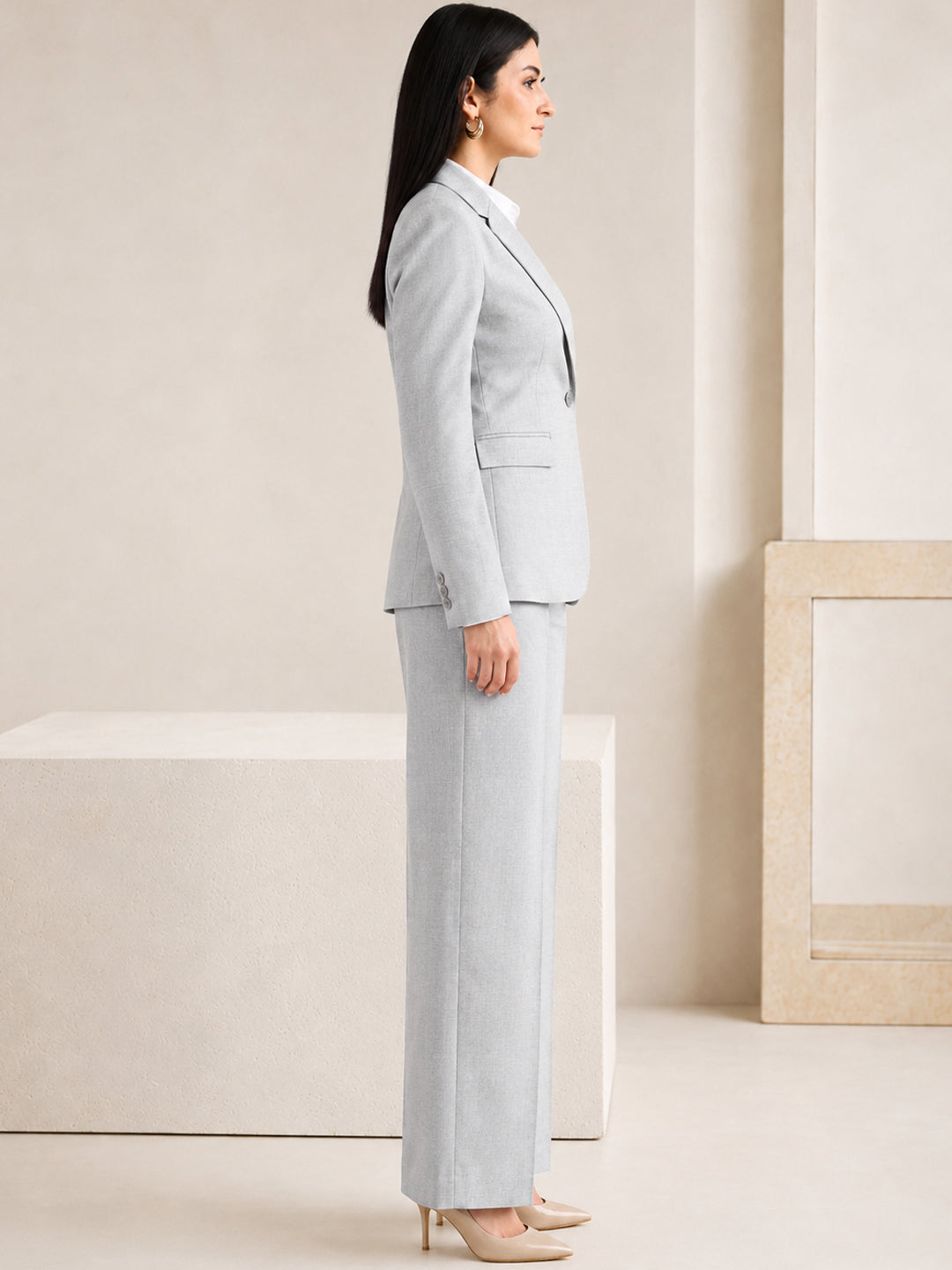 Hancock   Women   Grey   Checks   Viscose Rayon   Slim Fit   Formal   Suit Set