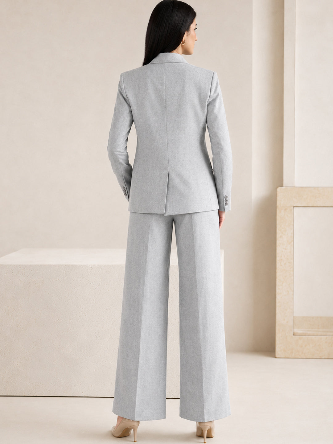 Hancock   Women   Grey   Checks   Viscose Rayon   Slim Fit   Formal   Suit Set