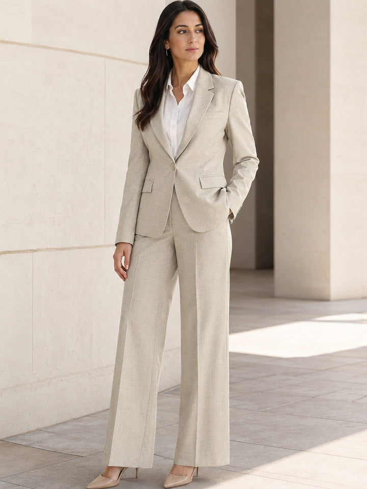 Hancock   Women   Beige   Solids   Viscose Rayon   Slim Fit   Formal   Suit Set