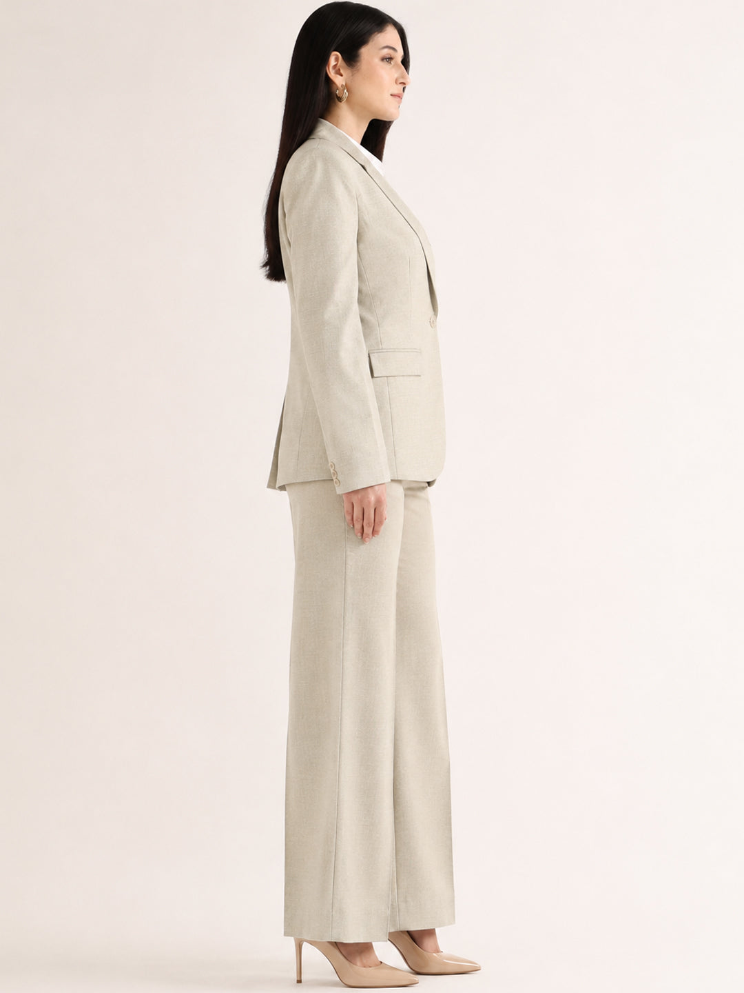Hancock   Women   Beige   Solids   Viscose Rayon   Slim Fit   Formal   Suit Set