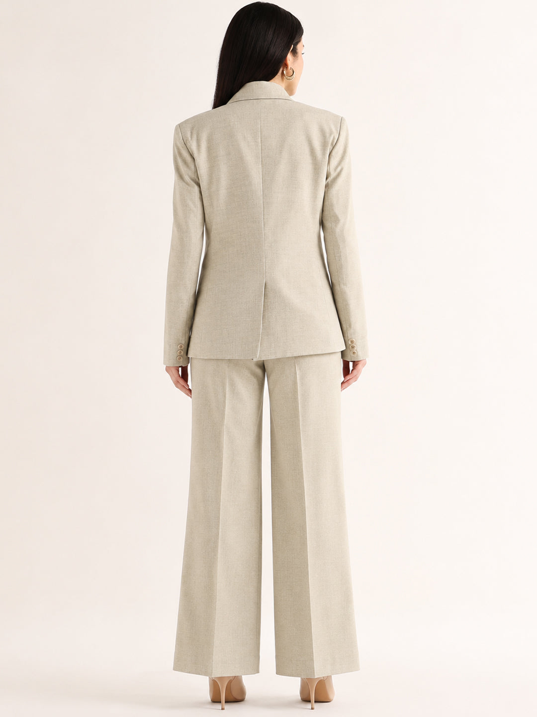Hancock   Women   Beige   Solids   Viscose Rayon   Slim Fit   Formal   Suit Set