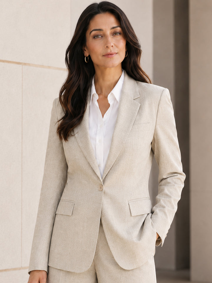 Hancock   Women   Beige   Solids   Viscose Rayon   Slim Fit   Formal   Suit Set