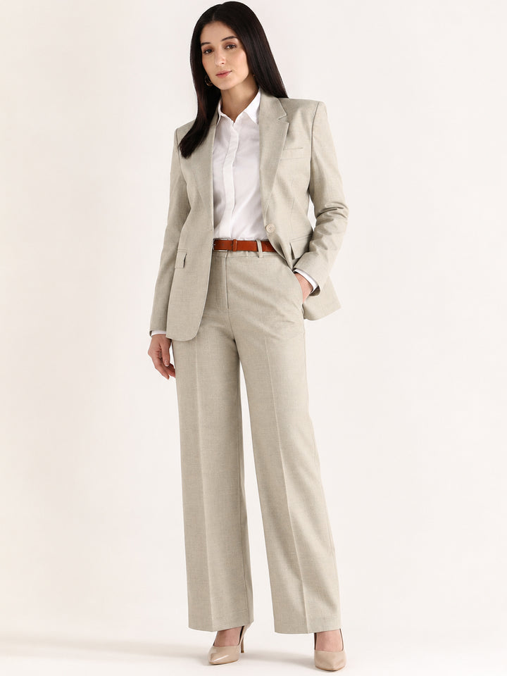 Hancock   Women   Beige   Solids   Viscose Rayon   Slim Fit   Formal   Suit Set