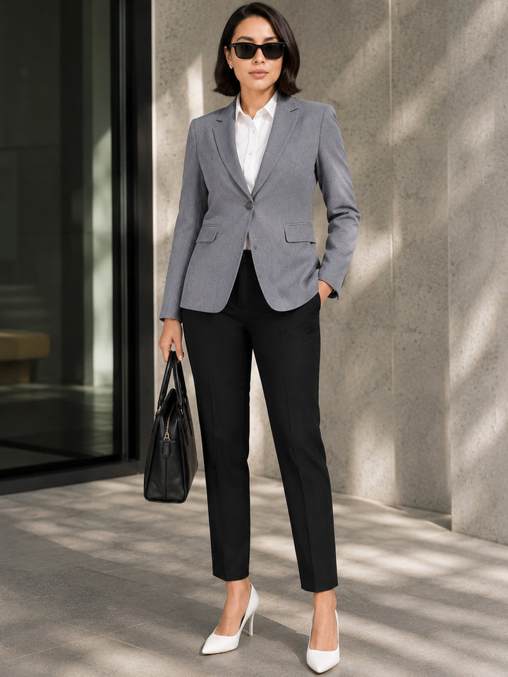 Hancock   Women   Bluish Grey & Black   Solids   Viscose Rayon   Slim Fit   Formal   Suit Set