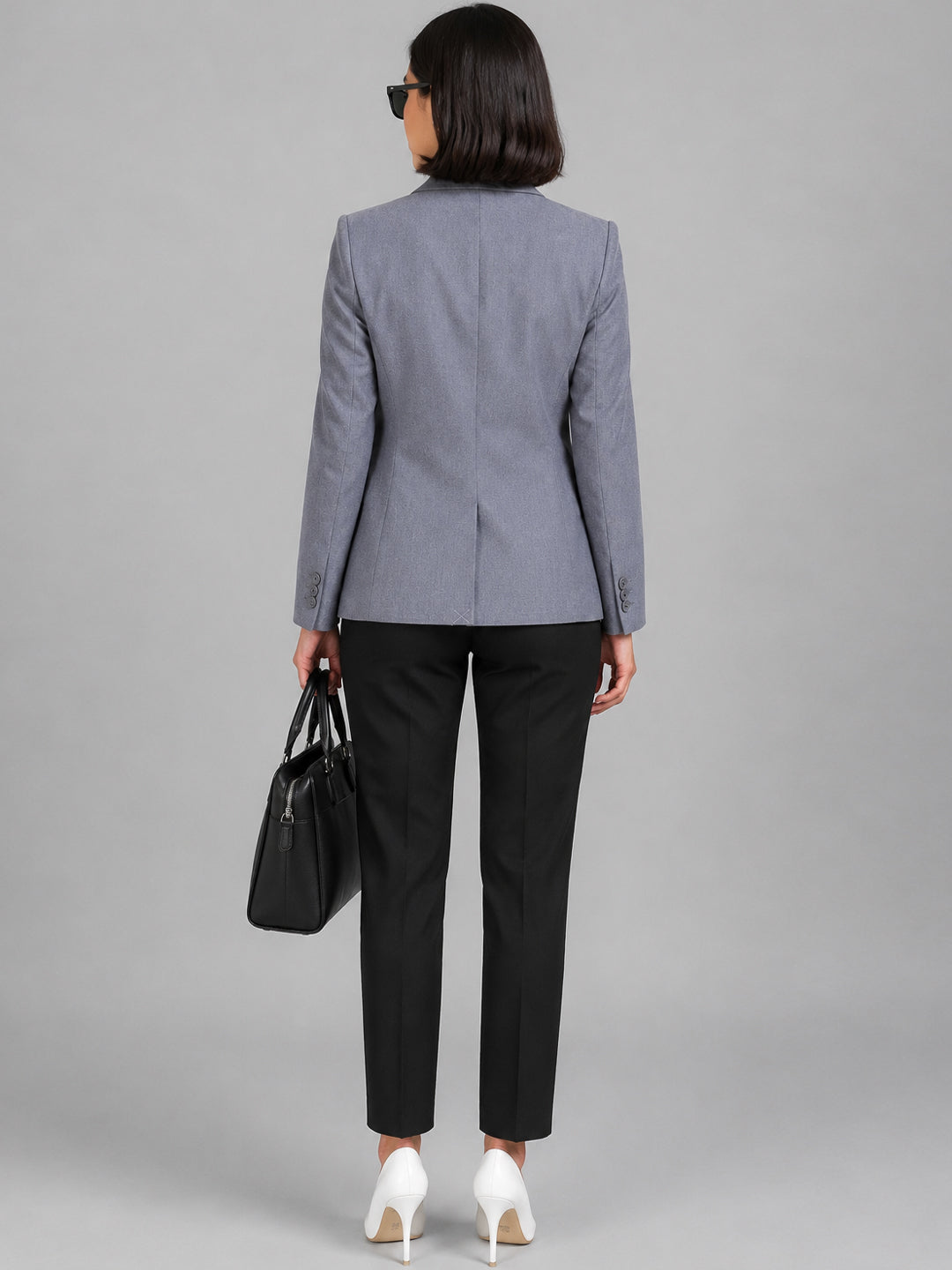 Hancock   Women   Bluish Grey & Black   Solids   Viscose Rayon   Slim Fit   Formal   Suit Set