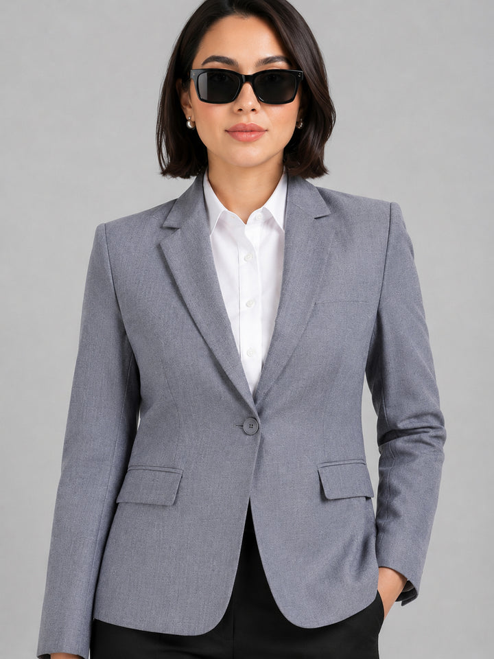 Hancock   Women   Bluish Grey & Black   Solids   Viscose Rayon   Slim Fit   Formal   Suit Set