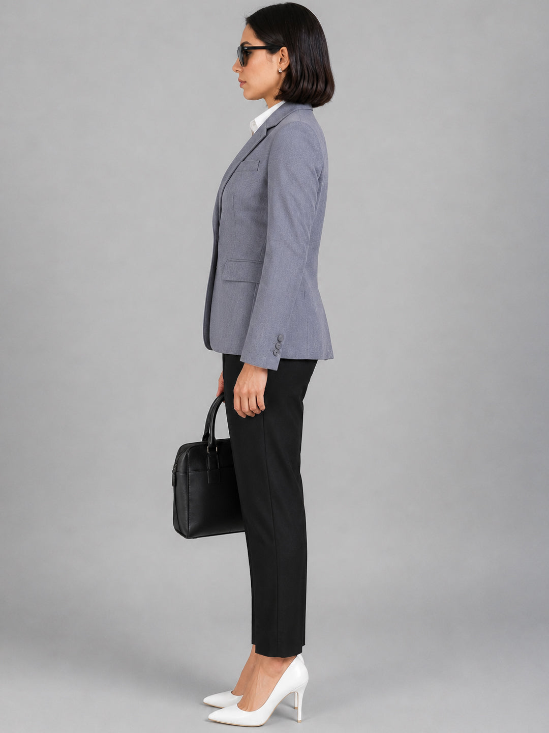 Hancock   Women   Bluish Grey & Black   Solids   Viscose Rayon   Slim Fit   Formal   Suit Set