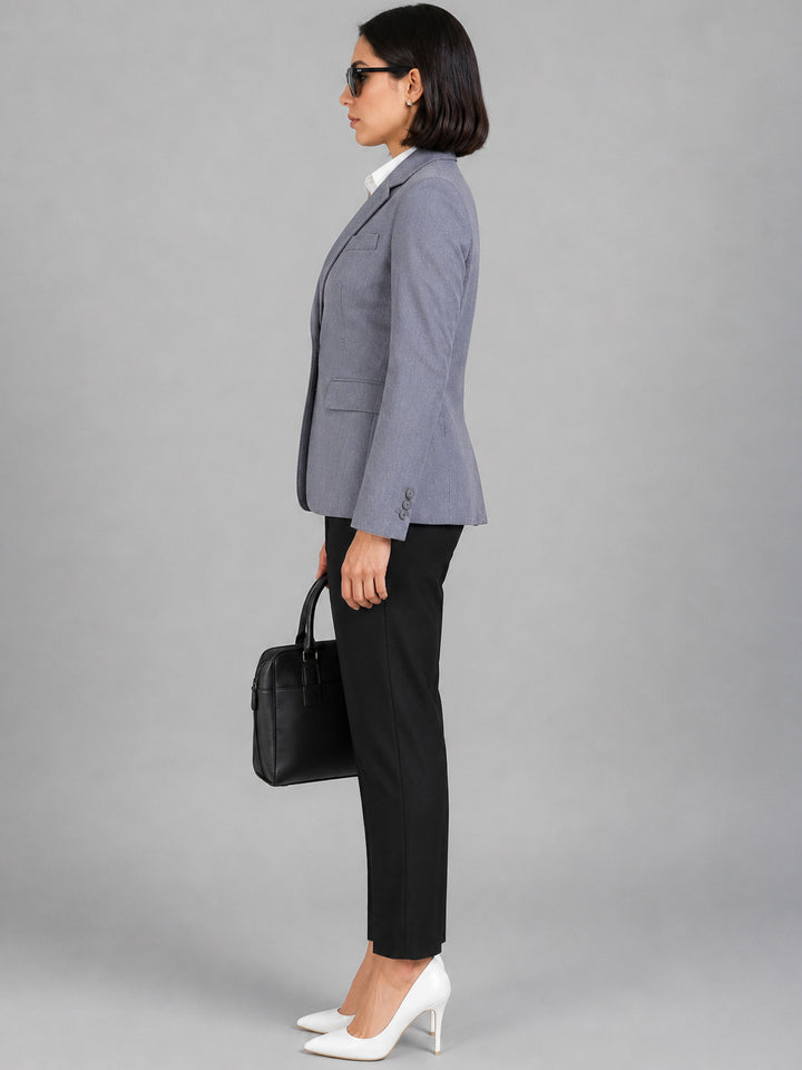 Hancock   Women   Bluish Grey & Black   Solids   Viscose Rayon   Slim Fit   Formal   Suit Set