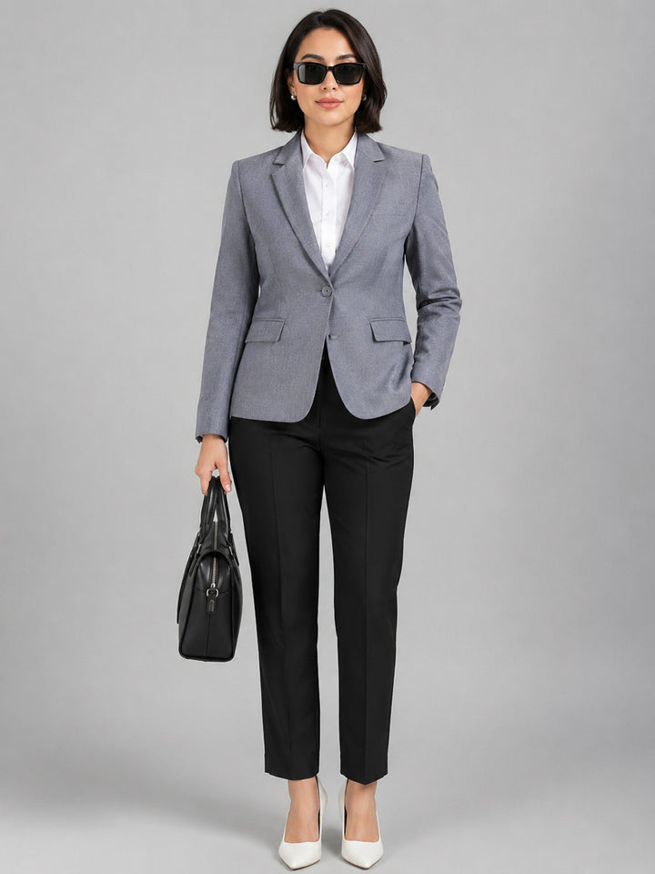 Hancock   Women   Bluish Grey & Black   Solids   Viscose Rayon   Slim Fit   Formal   Suit Set