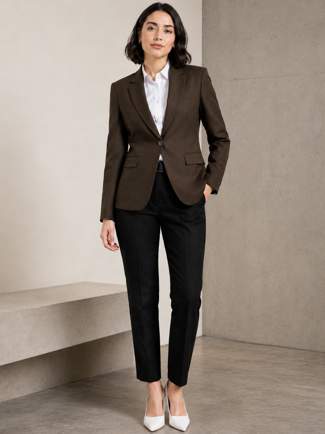 Hancock   Women   Brown & Black   Solids   Viscose Rayon   Slim Fit   Formal   Suit Set