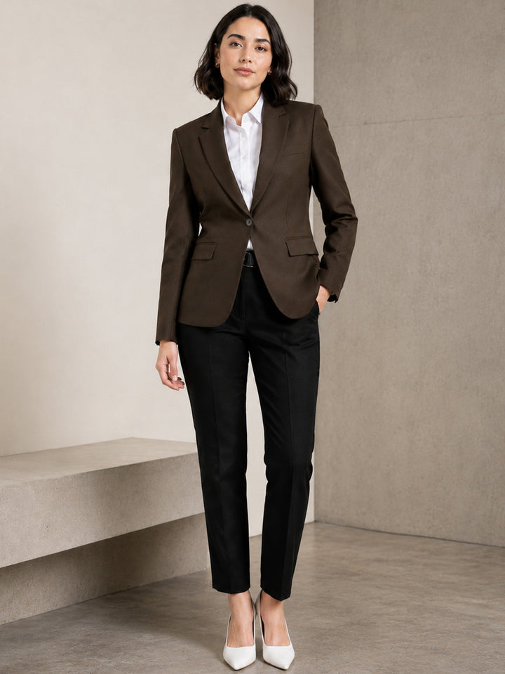 Hancock   Women   Brown & Black   Solids   Viscose Rayon   Slim Fit   Formal   Suit Set