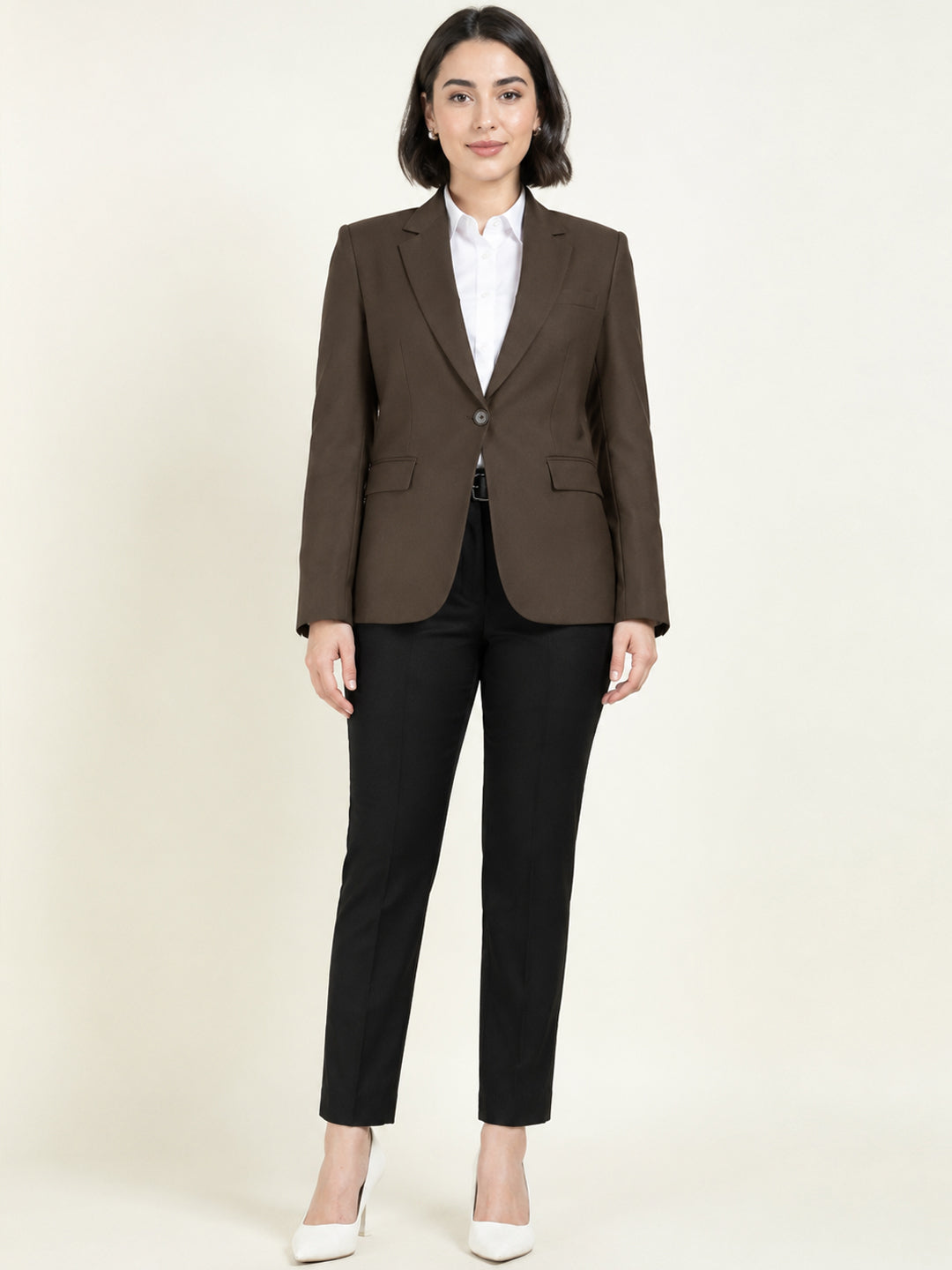 Hancock   Women   Brown & Black   Solids   Viscose Rayon   Slim Fit   Formal   Suit Set
