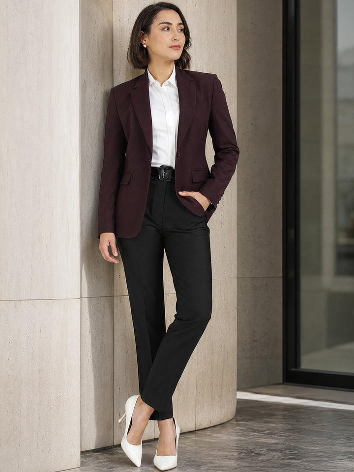 Hancock   Women   Burgundy & Black   Solids   Viscose Rayon   Slim Fit   Formal   Suit Set
