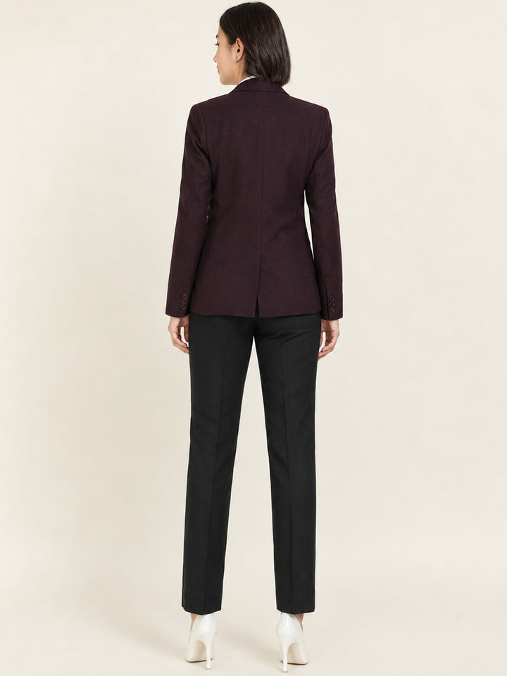 Hancock   Women   Burgundy & Black   Solids   Viscose Rayon   Slim Fit   Formal   Suit Set