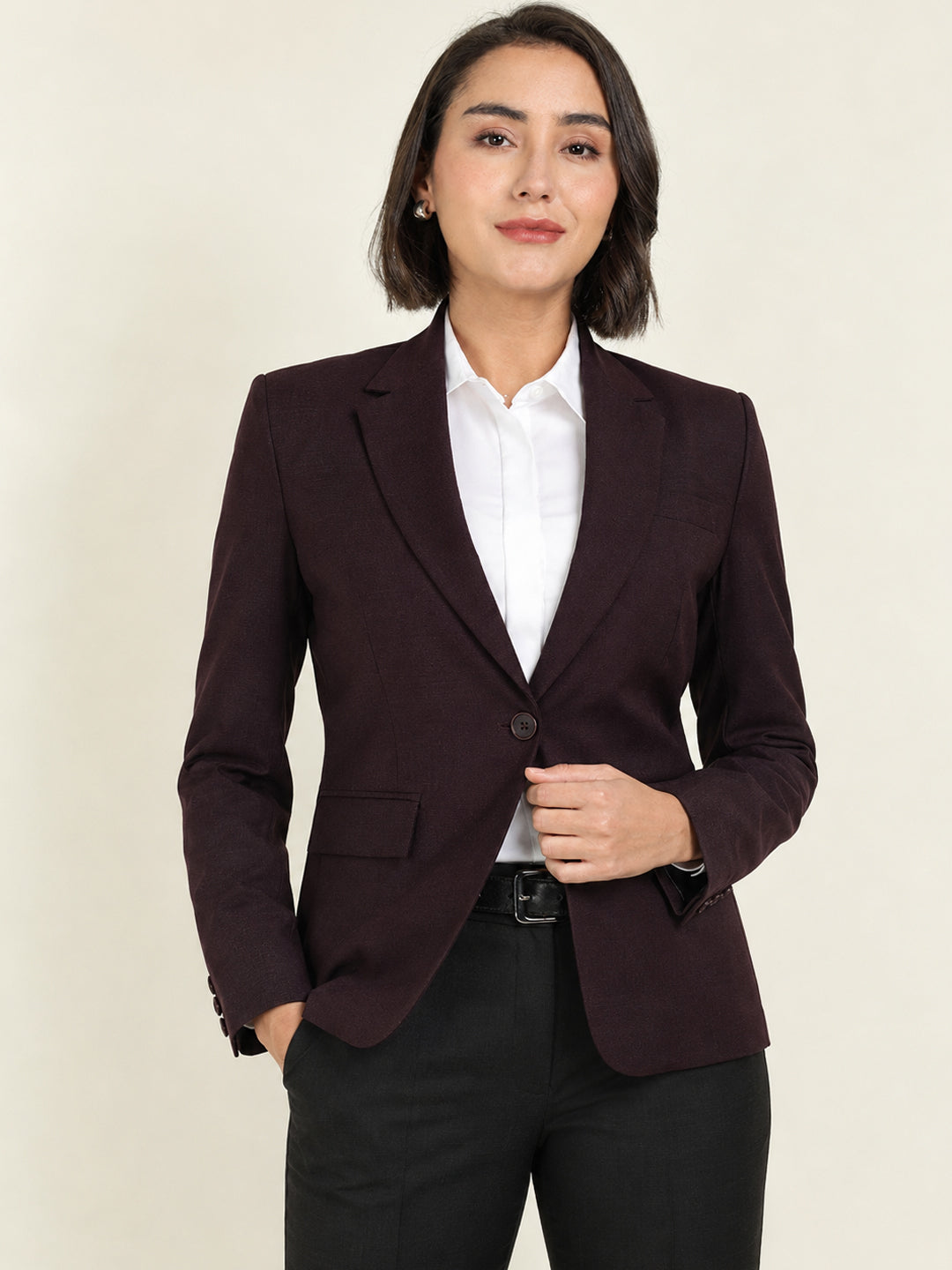 Hancock   Women   Burgundy & Black   Solids   Viscose Rayon   Slim Fit   Formal   Suit Set