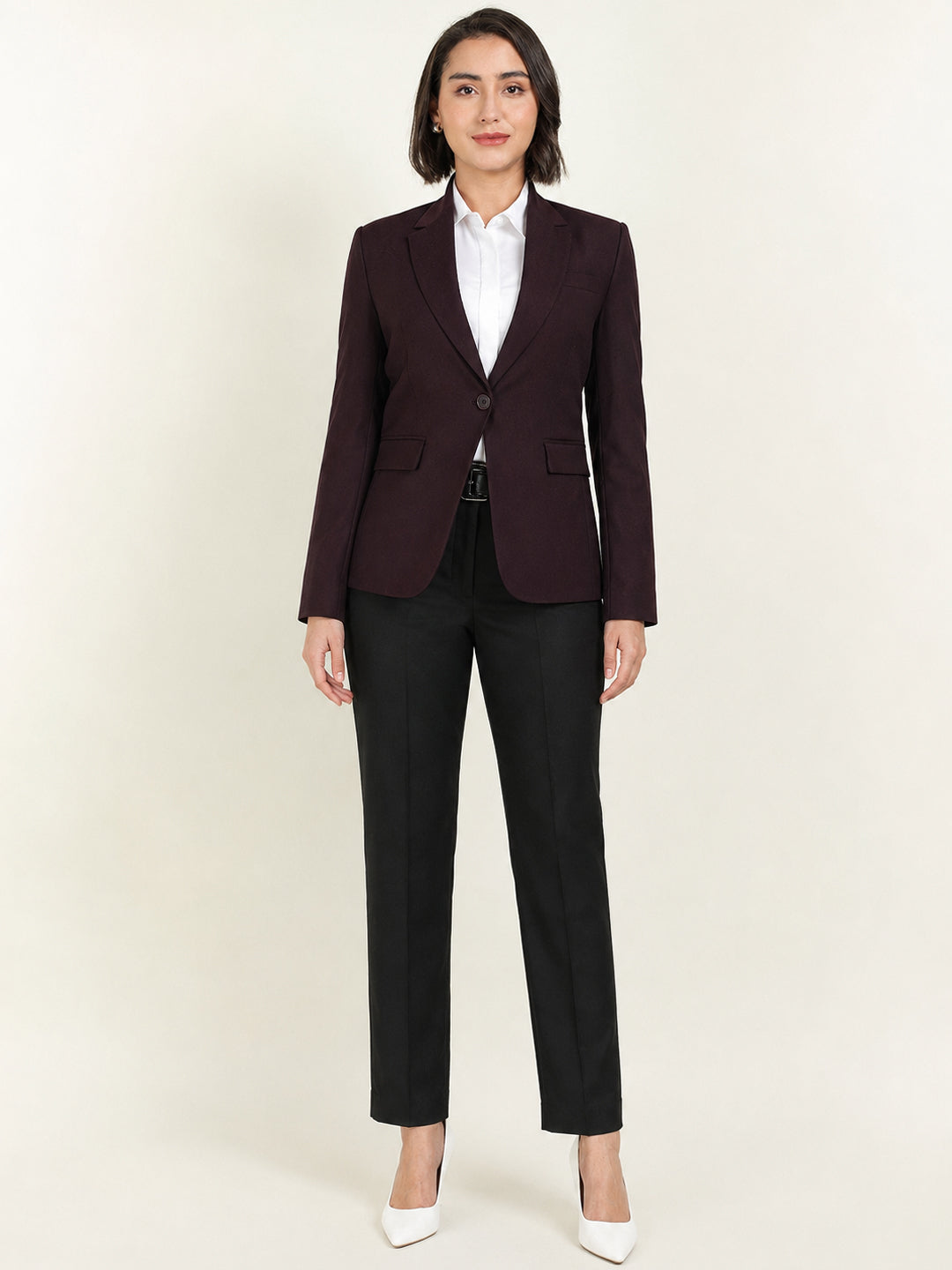 Hancock   Women   Burgundy & Black   Solids   Viscose Rayon   Slim Fit   Formal   Suit Set