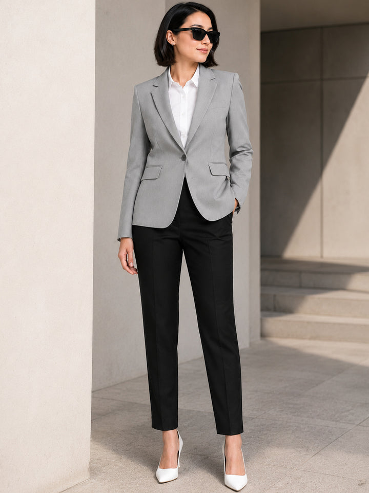 Hancock   Women   Grey & Black   Solids   Viscose Rayon   Slim Fit   Formal   Suit Set