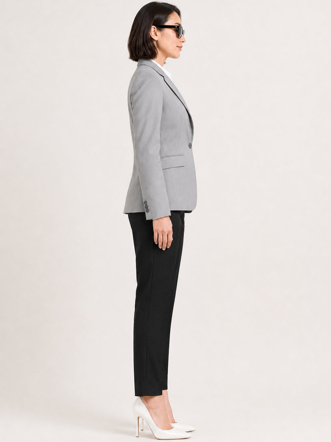 Hancock   Women   Grey & Black   Solids   Viscose Rayon   Slim Fit   Formal   Suit Set