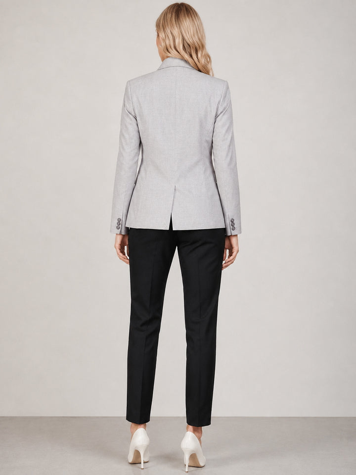 Hancock   Women   Light Grey & Black   Solids   Viscose Rayon   Slim Fit   Formal   Suit Set