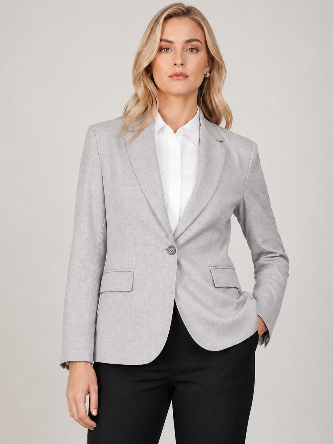 Hancock   Women   Light Grey & Black   Solids   Viscose Rayon   Slim Fit   Formal   Suit Set