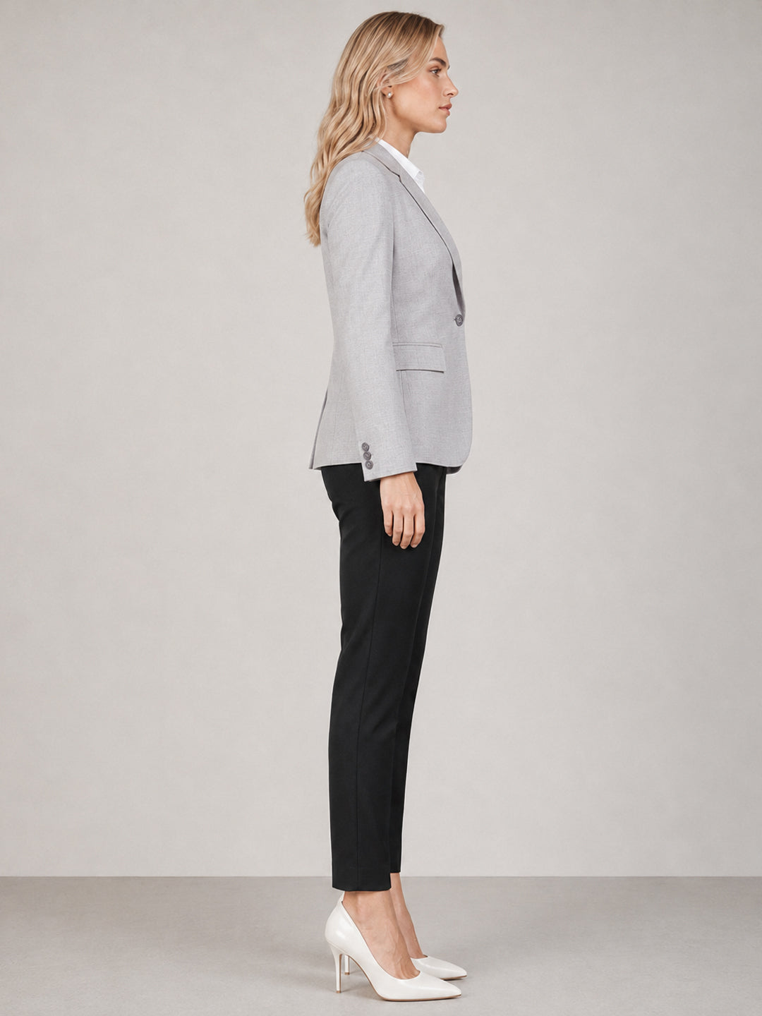 Hancock   Women   Light Grey & Black   Solids   Viscose Rayon   Slim Fit   Formal   Suit Set