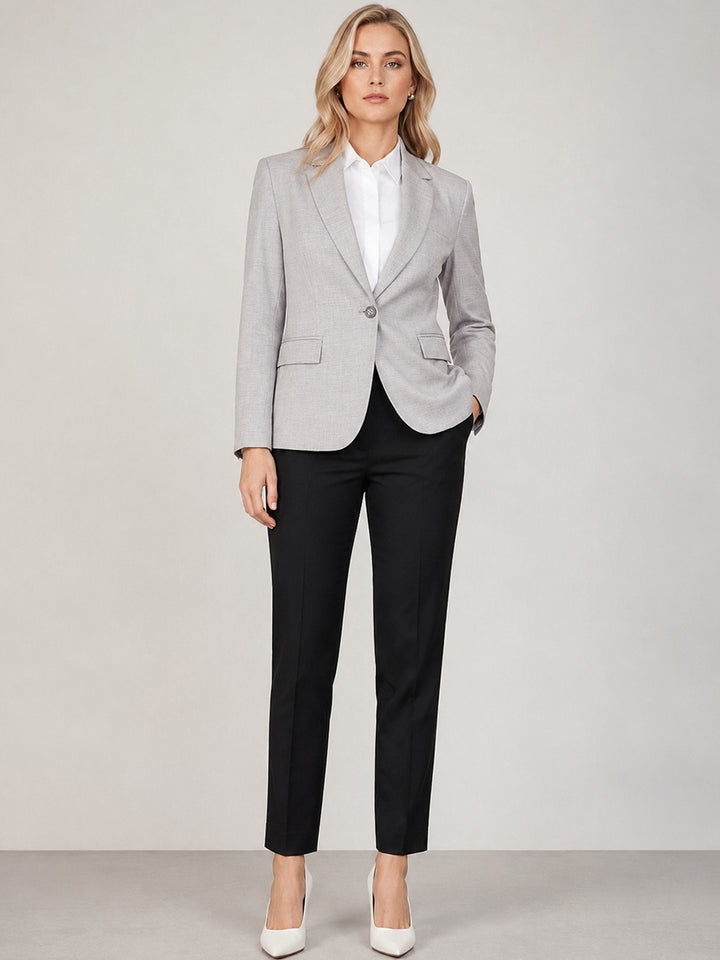 Hancock   Women   Light Grey & Black   Solids   Viscose Rayon   Slim Fit   Formal   Suit Set