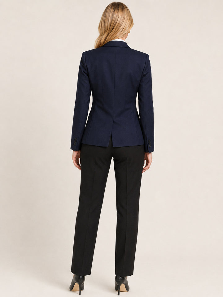 Hancock   Women   Navy Blue & Black   Solids   Viscose Rayon   Slim Fit   Formal   Suit Set