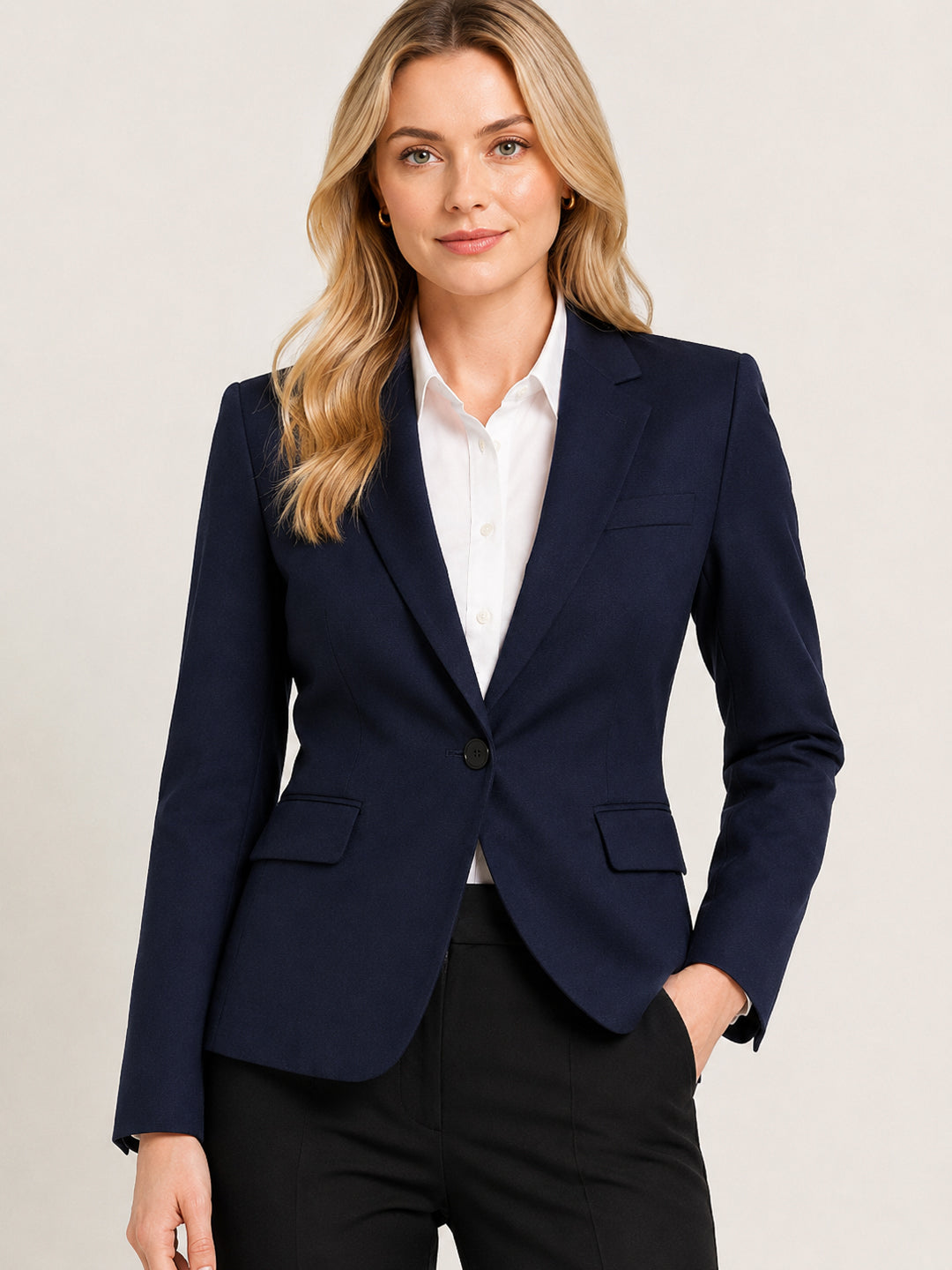 Hancock   Women   Navy Blue & Black   Solids   Viscose Rayon   Slim Fit   Formal   Suit Set