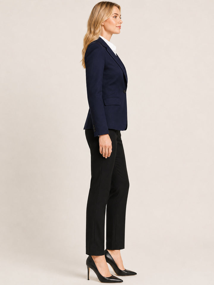 Hancock   Women   Navy Blue & Black   Solids   Viscose Rayon   Slim Fit   Formal   Suit Set
