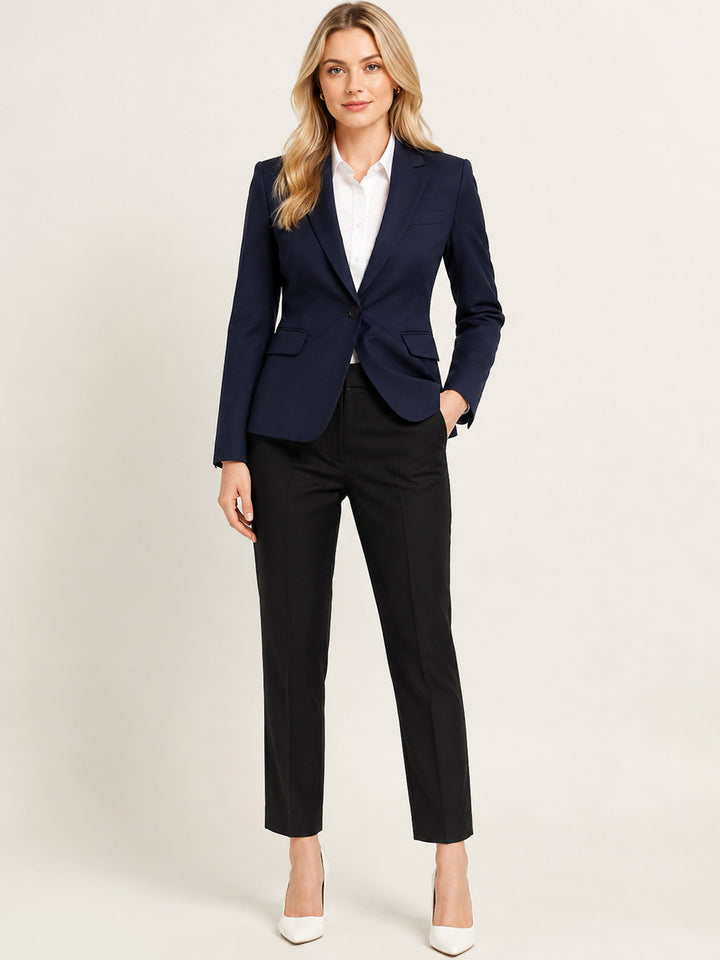 Hancock   Women   Navy Blue & Black   Solids   Viscose Rayon   Slim Fit   Formal   Suit Set