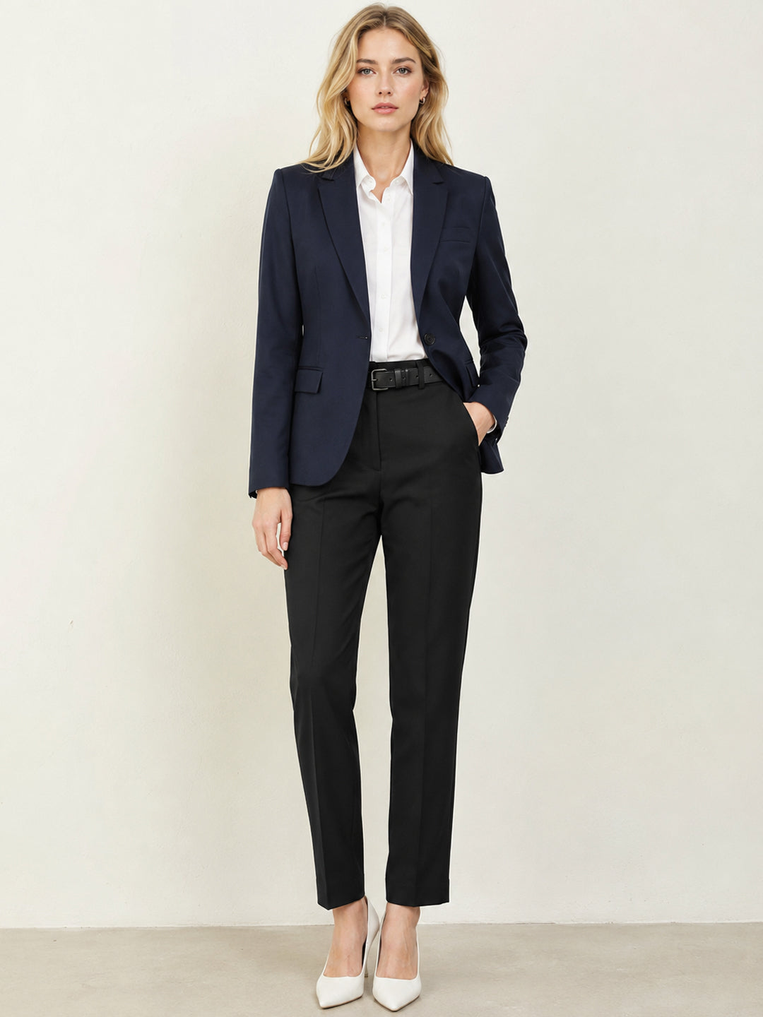 Hancock   Women   Navy Blue & Black   Solids   Viscose Rayon   Slim Fit   Formal   Suit Set