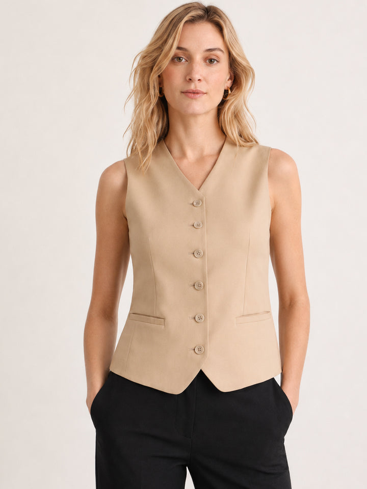 Hancock   Women   Beige & Black   Solids   Viscose Rayon   Slim Fit   Formal   Suit Set