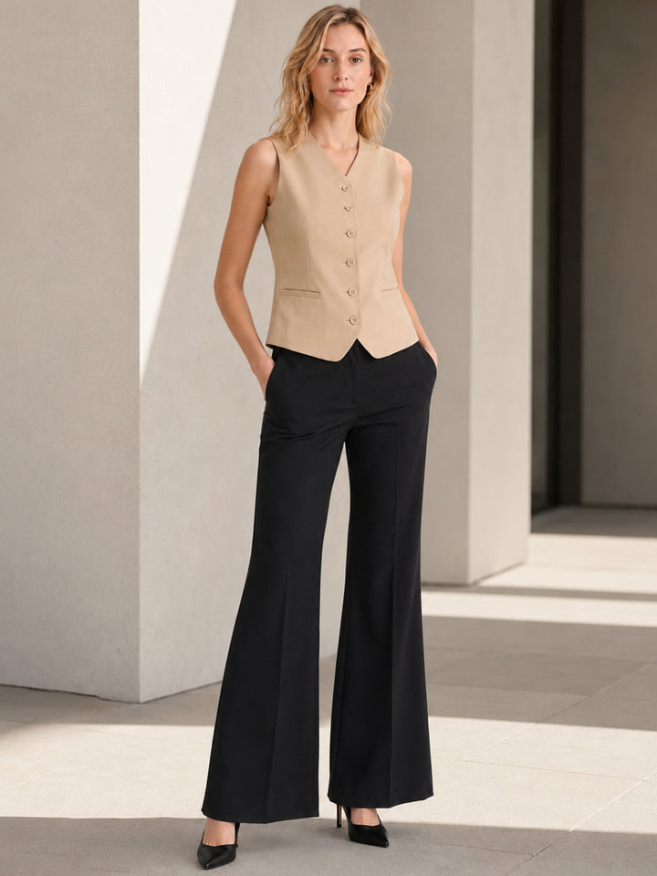 Hancock   Women   Beige & Black   Solids   Viscose Rayon   Slim Fit   Formal   Suit Set