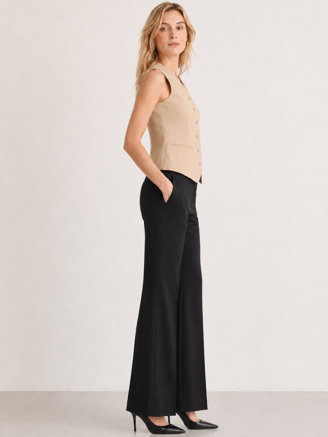 Hancock   Women   Beige & Black   Solids   Viscose Rayon   Slim Fit   Formal   Suit Set