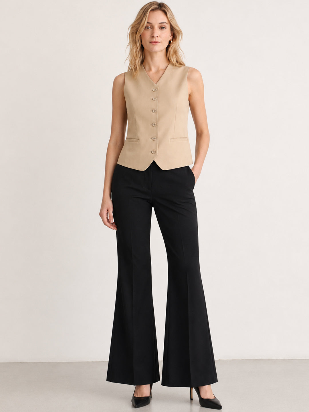 Hancock   Women   Beige & Black   Solids   Viscose Rayon   Slim Fit   Formal   Suit Set