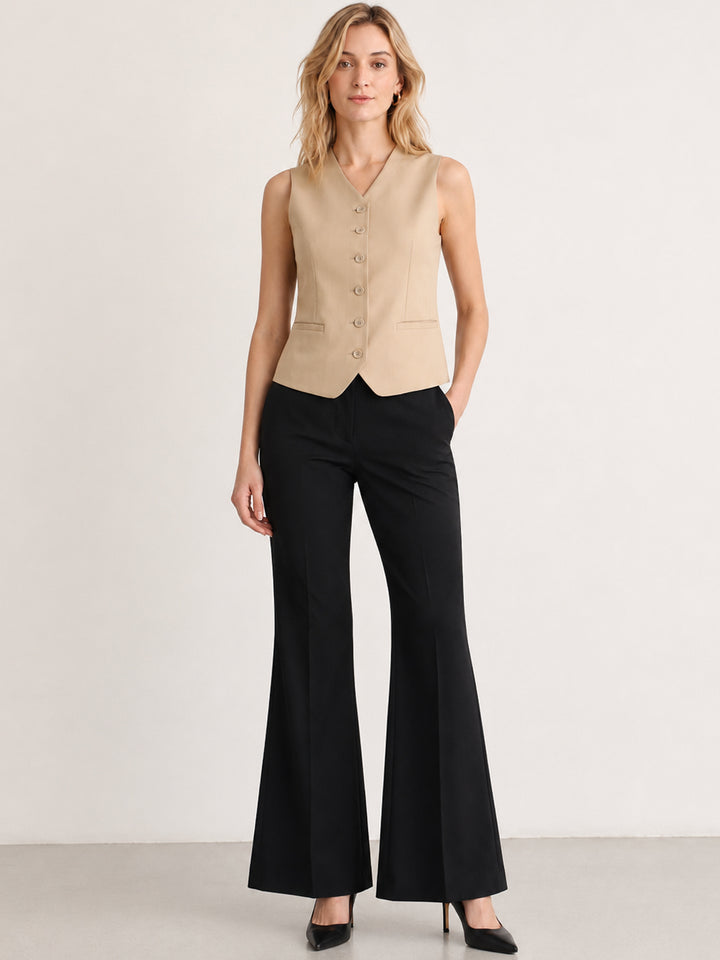 Hancock   Women   Beige & Black   Solids   Viscose Rayon   Slim Fit   Formal   Suit Set