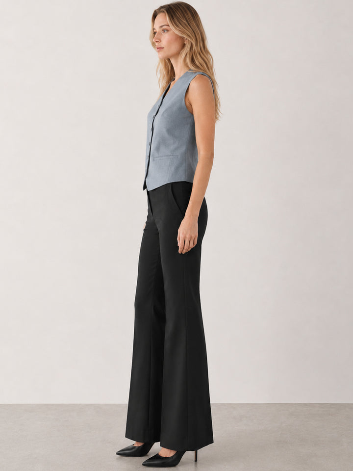 Hancock   Women   Bluish Grey & Black   Solids   Viscose Rayon   Slim Fit   Formal   Suit Set