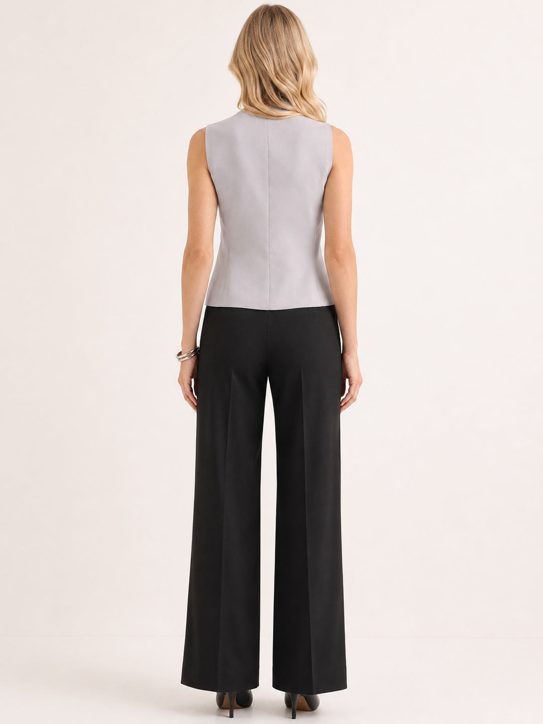 Hancock   Women   Light Grey & Black   Solids   Viscose Rayon   Slim Fit   Formal   Suit Set