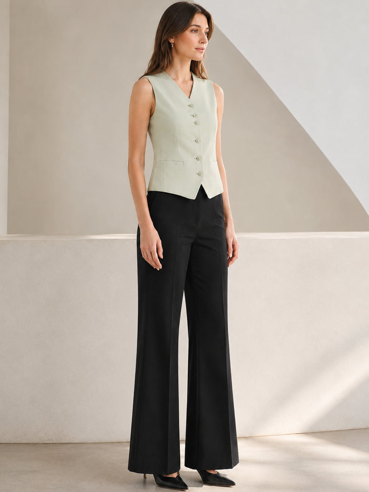 Hancock   Women   Light Green & Black   Solids   Viscose Rayon   Slim Fit   Formal   Suit Set