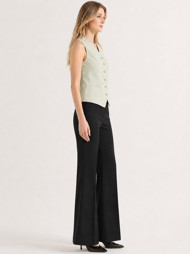Hancock   Women   Light Green & Black   Solids   Viscose Rayon   Slim Fit   Formal   Suit Set