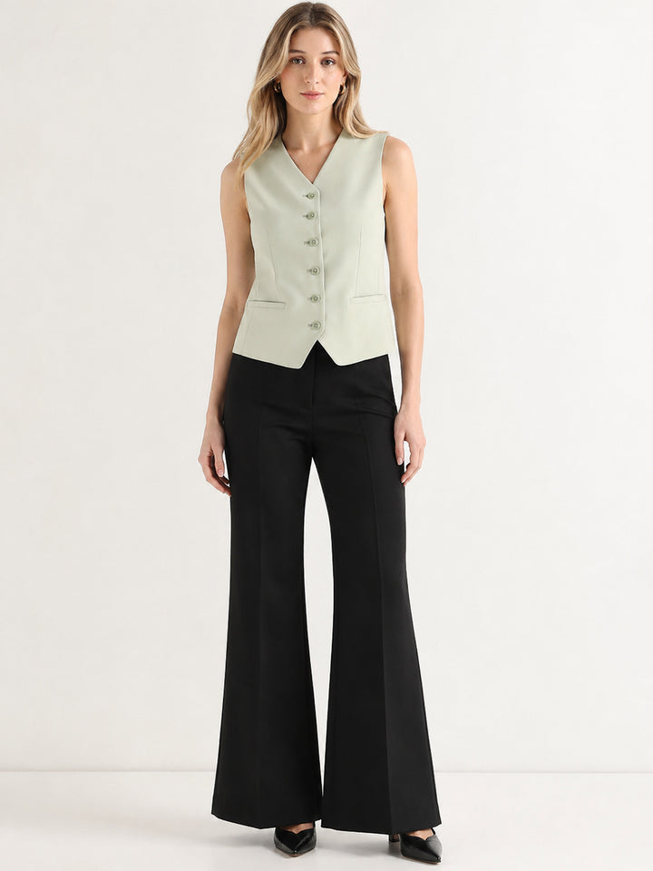 Hancock   Women   Light Green & Black   Solids   Viscose Rayon   Slim Fit   Formal   Suit Set