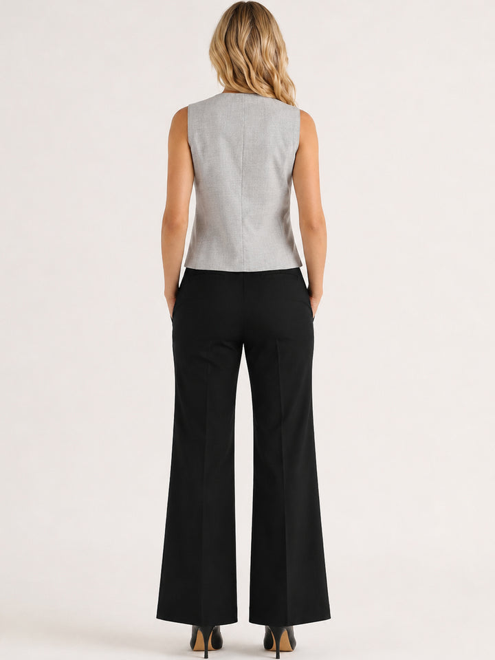 Hancock   Women   Light Grey & Black   Solids   Viscose Rayon   Slim Fit   Formal   Suit Set